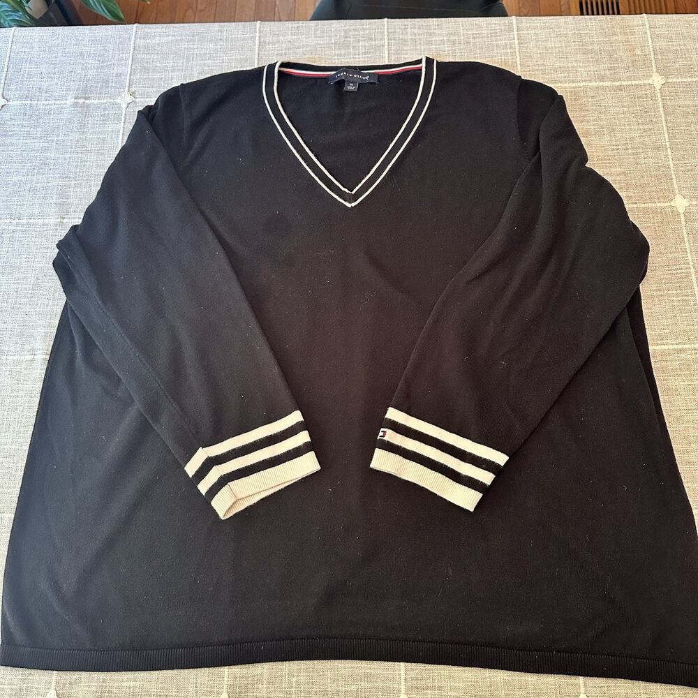 Tommy Hilfiger Womens Plus Size 3X V-Neck Knit Striped Sweater W8KS0843 VGUC